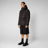 Men's Cliff Hooded Puffer Coat in Brown Black - SaveTheDuck Sale | Save The Duck