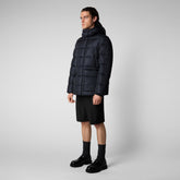 Men's Cliff Hooded Puffer Coat in Blue Black | Save The Duck