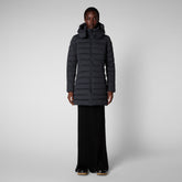 Women's Dorothy Stretch Puffer Coat with Detachable Hood in Grey Black - Women's Collection | Save The Duck