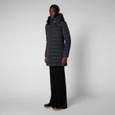 Women's Dorothy Stretch Puffer Coat with Detachable Hood in Grey Black - Women's Recycled | Save The Duck