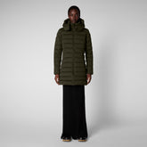Women's Dorothy Stretch Puffer Coat with Detachable Hood in Sherwood Green - All Save The Duck Products | Save The Duck