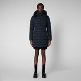 Women's Dorothy Stretch Puffer Coat with Detachable Hood in Blue Black - Lightweight Puffers for Women | Save The Duck