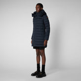 Women's Dorothy Stretch Puffer Coat with Detachable Hood in Blue Black - Women's Recycled | Save The Duck
