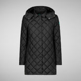Women's Edith Puffer Coat with Detachable Hood in Green Black | Save The Duck