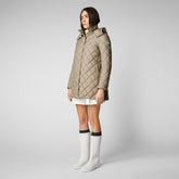 Women's Edith Puffer Coat with Detachable Hood in Elephant Grey - The Love Recycle Collection by SaveTheDuck | Save The Duck