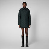 Women's Edith Puffer Coat with Detachable Hood in Green Black - Recycled Collection | Save The Duck