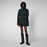 Women's Edith Puffer Coat with Detachable Hood in Green Black - All Save The Duck Products | Save The Duck
