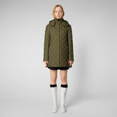 Women's Edith Puffer Coat with Detachable Hood in Sherwood Green | Save The Duck