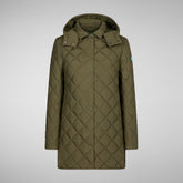 Women's Edith Puffer Coat with Detachable Hood in Green Black | Save The Duck