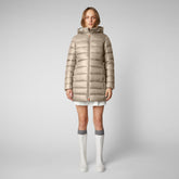 Women's Joanne Puffer Coat with Faux Fur Lining & Detachable Hood in Elephant Grey - Women's Collection | Save The Duck