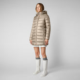 Women's Joanne Puffer Coat with Faux Fur Lining & Detachable Hood in Elephant Grey - Recycled Styles | Save The Duck