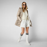Women's Joanne Puffer Coat with Faux Fur Lining & Detachable Hood in Elephant Grey - Women's Icons Collection | Save The Duck