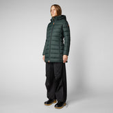 Women's Joanne Puffer Coat with Faux Fur Lining & Detachable Hood in Green Black - Women's Animal-Free Puffer jackets | Save The Duck
