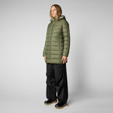 Women's Joanne Puffer Coat with Faux Fur Lining & Detachable Hood in Laurel Green - Women's Collection | Save The Duck