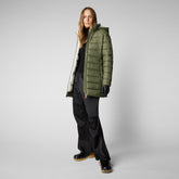 Women's Joanne Puffer Coat with Faux Fur Lining & Detachable Hood in Laurel Green - Women's Collection | Save The Duck