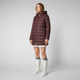 Women's Joanne Puffer Coat with Faux Fur Lining & Detachable Hood in Burgundy Black - GIRE Collection | Save The Duck