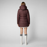 Women's Joanne Puffer Coat with Faux Fur Lining & Detachable Hood in Burgundy Black | Save The Duck