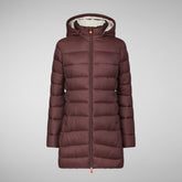 Women's Joanne Puffer Coat with Faux Fur Lining & Detachable Hood in Burgundy Black | Save The Duck