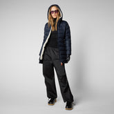 Women's Joanne Puffer Coat with Faux Fur Lining & Detachable Hood in Blue Black | Save The Duck
