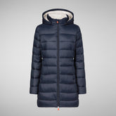 Women's Joanne Puffer Coat with Faux Fur Lining & Detachable Hood in Blue Black | Save The Duck
