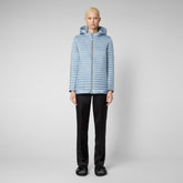 Women's Alima Hooded Puffer Coat in Dusty Blue - Puffer Jackets & Coats | Save The Duck