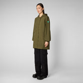 Women's Fleur Hooded Raincoat in Dusty Olive - All Save The Duck Products | Save The Duck