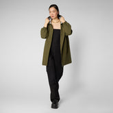 Women's Fleur Hooded Raincoat in Dusty Olive - Women's Raincoats | Save The Duck