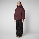 Women's Aida Puffer Coat with Detachable Hood in Burgundy Black - New Arrivals | Save The Duck