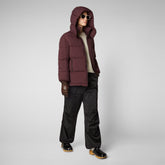 Women's Aida Puffer Coat with Detachable Hood in Burgundy Black - Women's Icons Collection | Save The Duck