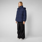 Women's Aida Puffer Coat with Detachable Hood in Navy Blue - Women's Icons Collection | Save The Duck
