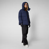 Women's Aida Puffer Coat with Detachable Hood in Navy Blue - New Arrivals | Save The Duck