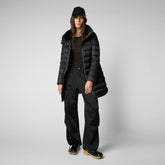 Women's Dalea Puffer Coat with Faux Fur Collar in Black | Save The Duck