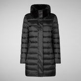 Women's Dalea Puffer Coat with Faux Fur Collar in Burgundy Black | Save The Duck