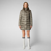 Women's Dalea Puffer Coat with Faux Fur Collar in Mud Grey - Women's Faux Fur Jackets | Save The Duck