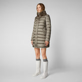 Women's Dalea Puffer Coat with Faux Fur Collar in Mud Grey - Women's Collection | Save The Duck