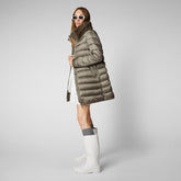 Women's Dalea Puffer Coat with Faux Fur Collar in Mud Grey - Women's Glamour Addict Guide | Save The Duck