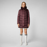 Women's Dalea Puffer Coat with Faux Fur Collar in Burgundy Black | Save The Duck