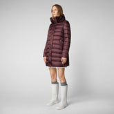 Women's Dalea Puffer Coat with Faux Fur Collar in Burgundy Black - Women's Collection | Save The Duck