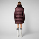 Women's Dalea Puffer Coat with Faux Fur Collar in Burgundy Black | Save The Duck