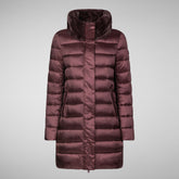 Women's Dalea Puffer Coat with Faux Fur Collar in Burgundy Black | Save The Duck