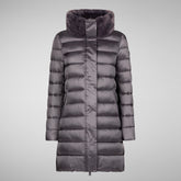 Women's Dalea Puffer Coat with Faux Fur Collar in Mud Grey | Save The Duck