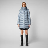 Women's Dalea Puffer Coat with Faux Fur Collar in Blue Fog | Save The Duck