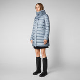 Women's Dalea Puffer Coat with Faux Fur Collar in Blue Fog - Women's Collection | Save The Duck