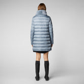 Women's Dalea Puffer Coat with Faux Fur Collar in Blue Fog | Save The Duck