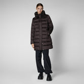 Women's Animal free Puffer Coat Dalea with Faux Fur Collar in Brown Black | Save The Duck