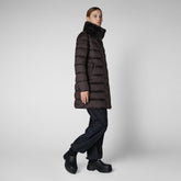 Women's Animal free Puffer Coat Dalea with Faux Fur Collar in Brown Black | Save The Duck