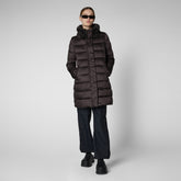 Women's Animal free Puffer Coat Dalea with Faux Fur Collar in Brown Black | Save The Duck