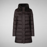 Manteau matelassé Dalea pour femme avec col en fausse fourrure en marron noir | Save The Duck