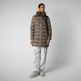 Women's Animal free Puffer Coat Dalea with Faux Fur Collar in Mud Grey | Save The Duck