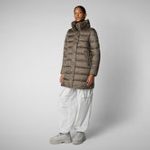 Women's Animal free Puffer Coat Dalea with Faux Fur Collar in Mud Grey | Save The Duck